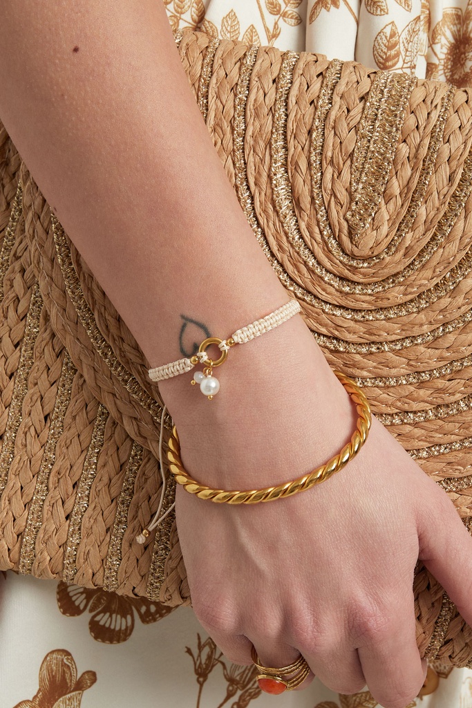 Gevlochten armband met parel - beige