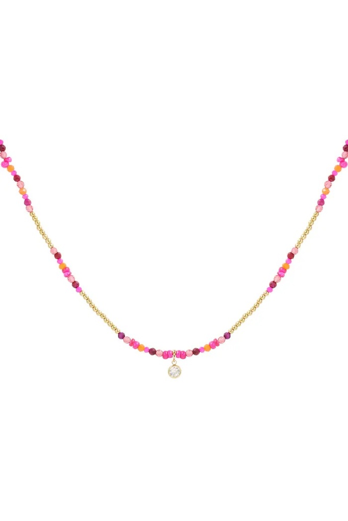 Kleurrijke ketting natuursteen en strass - fuchsia