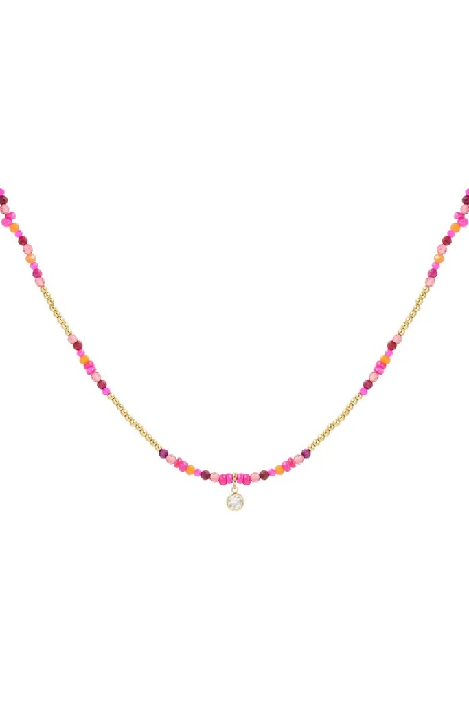 Kleurrijke ketting natuursteen en strass - fuchsia