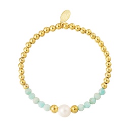 Kralen armband met kleurrijke groene steentjes en 1 parel