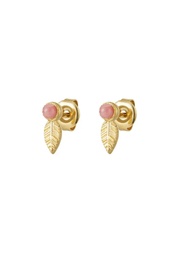 Oorsteker blaadje & steen - Natuurstenen collectie Pink & Gold Stainless Steel per stuk