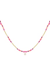 Kleurrijke ketting natuursteen en strass - fuchsia